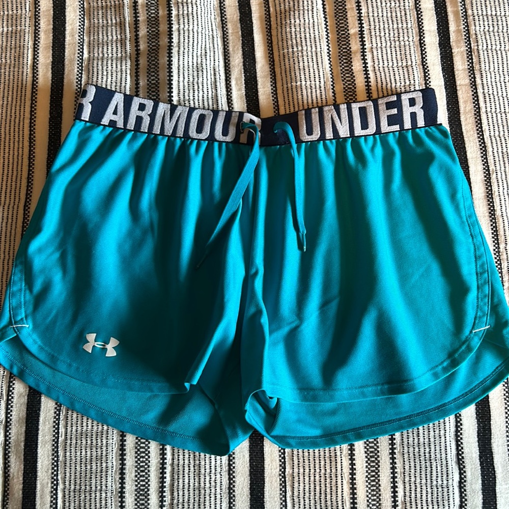 Turquoise under armor shorts with drawstring size medium